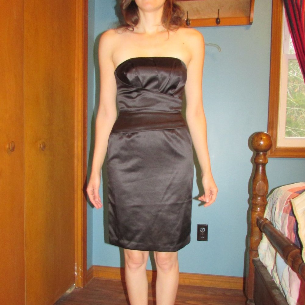 WHBM Strapless Black Satin Sheath Dress